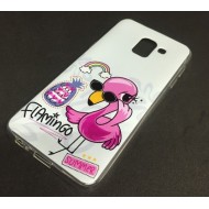 Capa Silicone Gel Com Desenho Samsung Galaxy J8 2018 Branco Flamingo Rosa